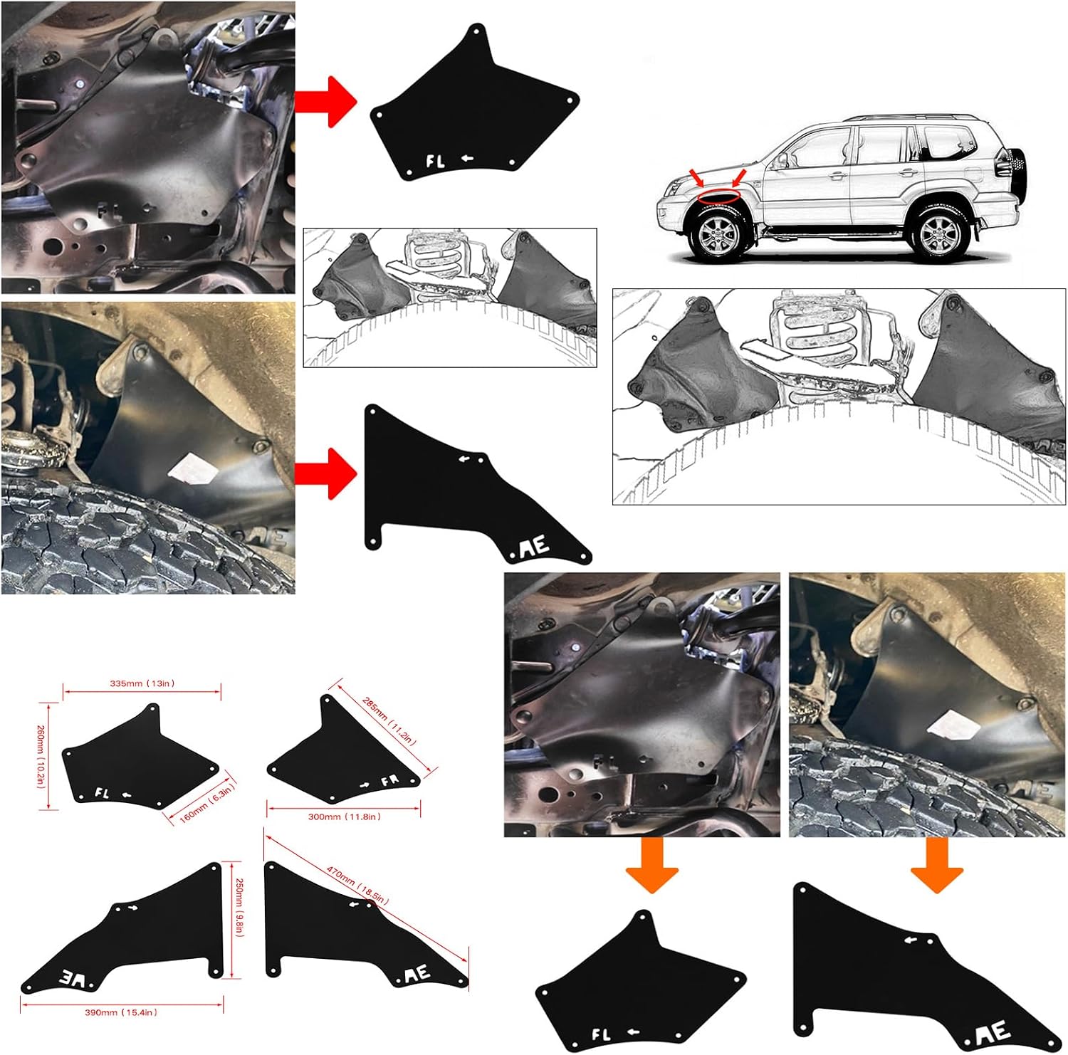 Car Mud Flaps Mudguard for PRADO 2700 4000 2003-2017 Front and Rear Mudflaps Splash Guards Heavy Duty Flares 4-PC Auto Accessories,Send 1 Car Wash Towel