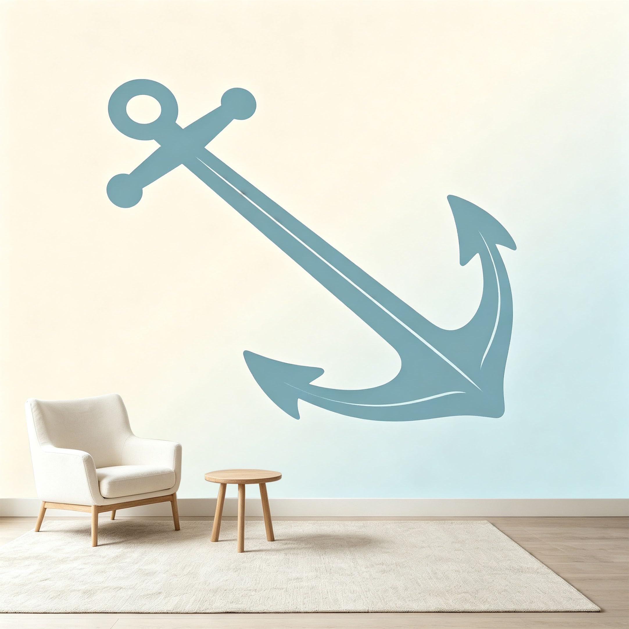 Custom Size Wall Murals Nautical Anchor Coastal Seascape Minimalist Line Art Self-Adhesive Wall Fabric Removable Wallpaper Wall Decor for Living Room Bedroom Bathroom