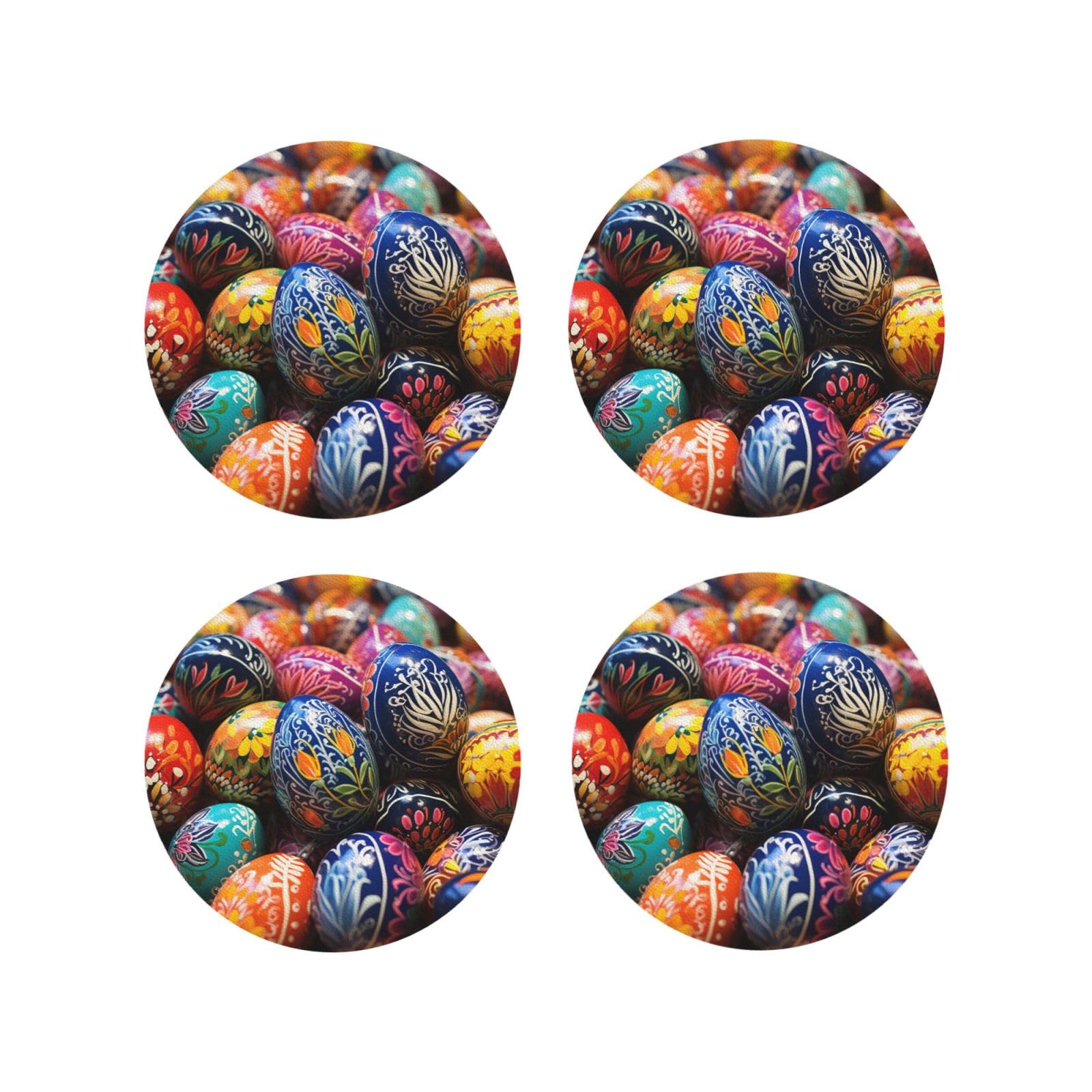 4pcs Drink Coasters for Tabletop Protection, 4" Leather Coasters for Drinks, Colorful Hand Painted Easter Eggs Cup Coasters for Coffee Table Decor, Non-Slip Drinking Cup Mat for Hot Or Cold Drink