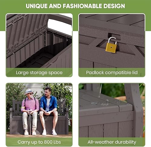 Vista 115 de Patiowell 30 Gallon Resin Deck Box, Outdoor Storage Box for Patio Furniture, Deliveries, Pool Supplies,Waterproof and Lockable, Grey