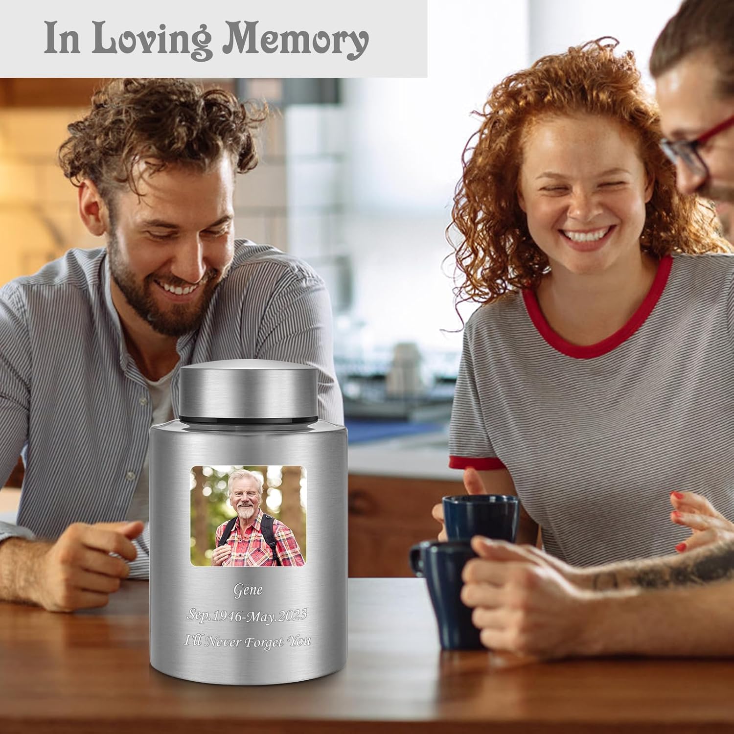 Photo Custom Cremation Urns for Human Ashes, Personalized Funeral Urn Stainless Steel Memorial Urns, 5.9 Inches Medium Decorative Keepsake for Human Ashes - Silver