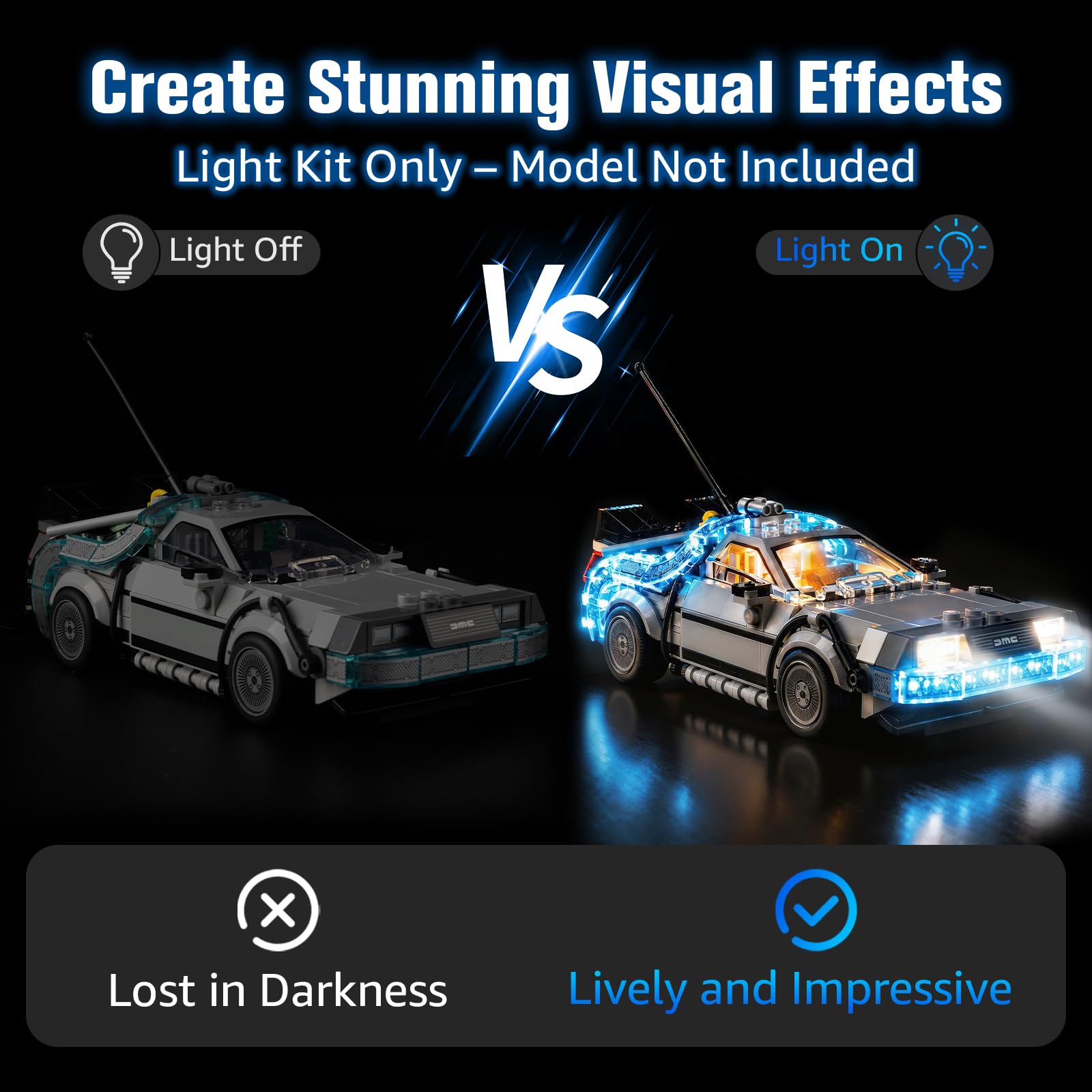Kyglaring Led Licht Kompatibel mit Lego Speed Champions Zeitmaschine aus Zurück in die Zukunft 77256 Bausteine, LED Beleuchtungszubehör für das Lego Modellset 77256 (Nicht Enthalten Modell)