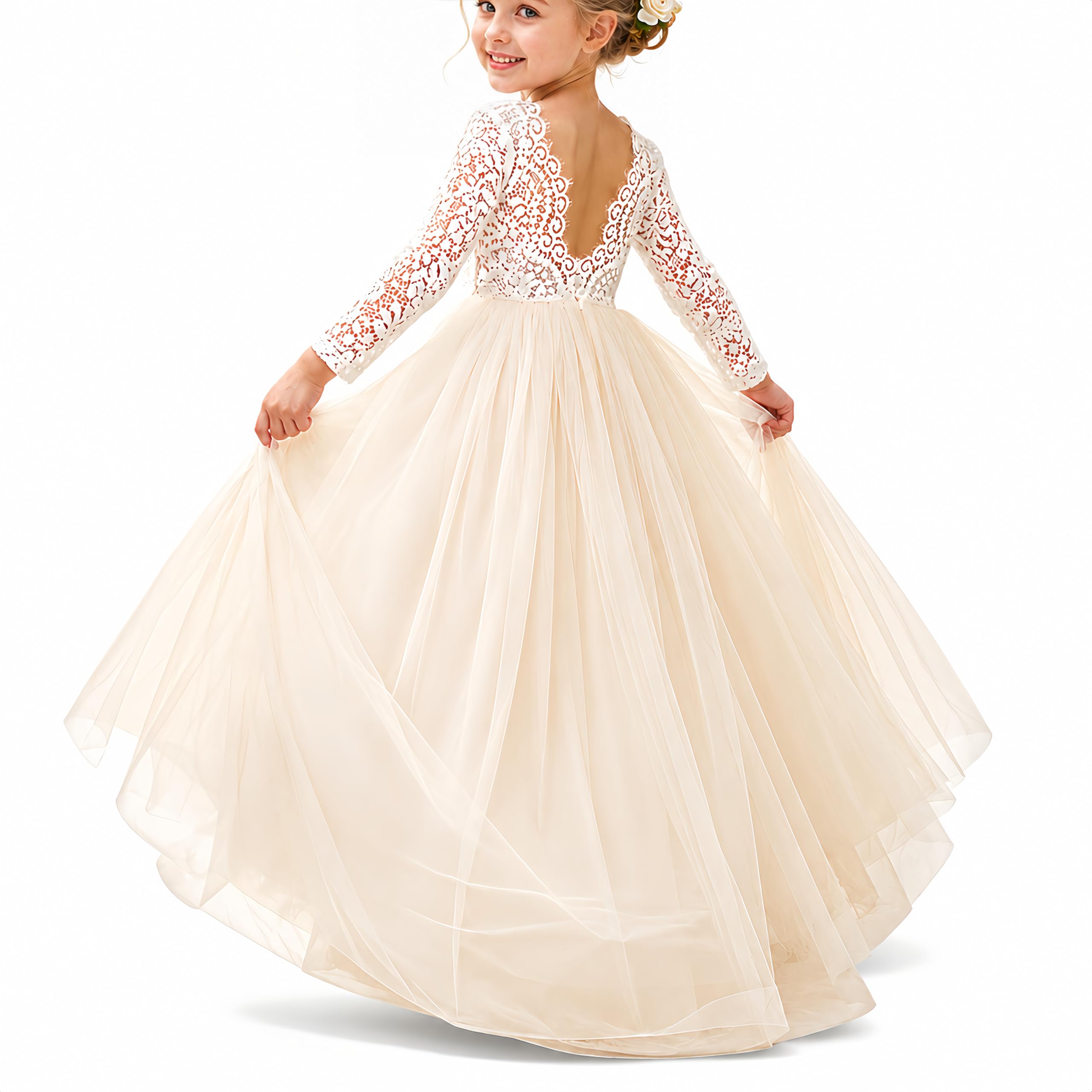 Topmaker Flower Girl Dress for Toddler Baby Girls,Lace Tulle Dress for Wedding,Birthday Party,Photoshoot,Special Occasion
