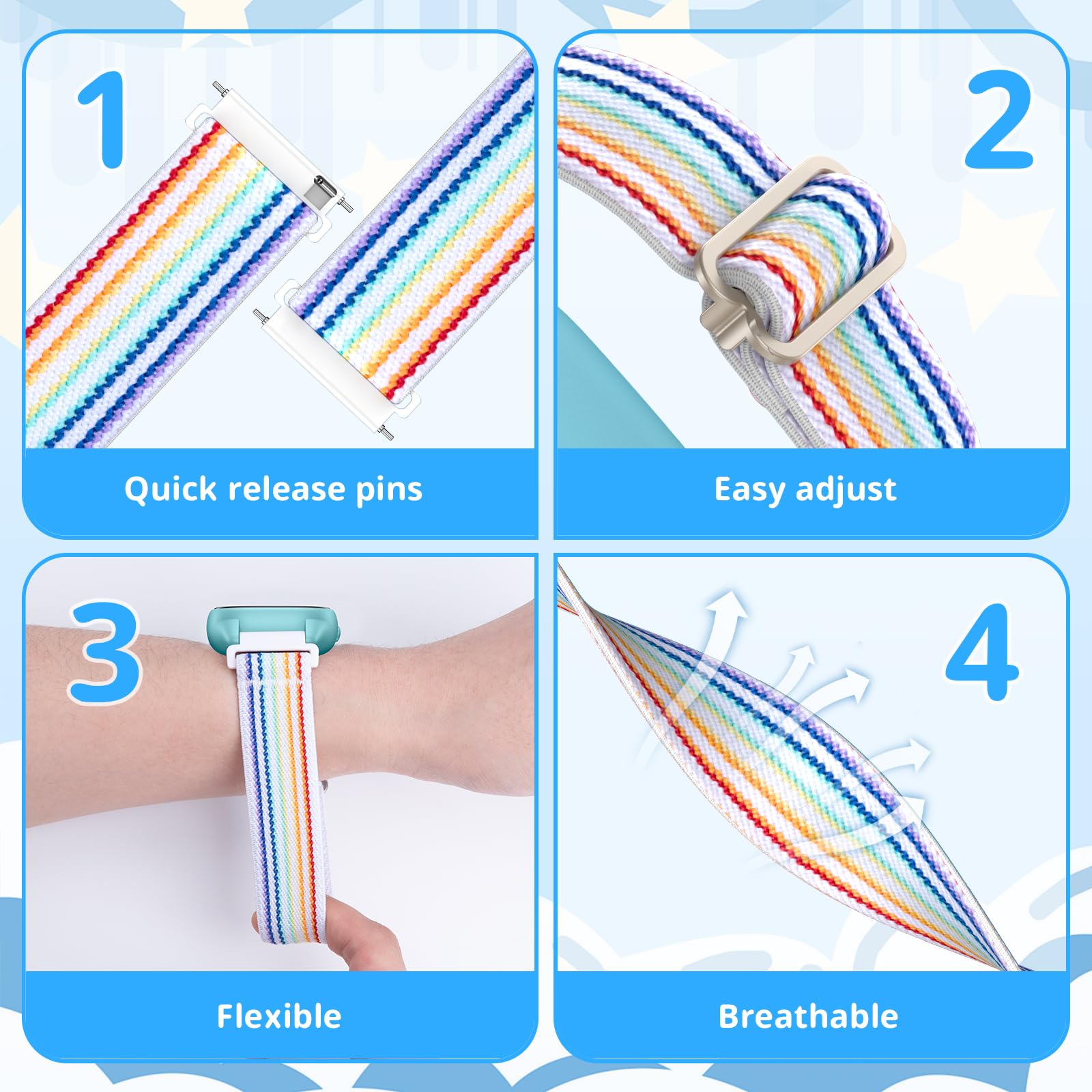LETOID [Paquete de 3] Correa de repuesto para niños compatible con Gizmo Watch 3 2 1/Gabb Watch 3 2 1/Sync UP/Cosmo Watch, correa elástica suave transpirable de 20 mm de tamaño pequeño para niños y