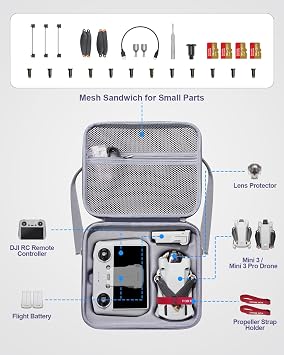 LINGHUANG Mini 3 Pro Drone Hard Carrying Case, Original Storage Case with Propeller Holder Strap Kit for DJI Mini 3 Pro, Mini3 Drone and 2 Batteries | Storage Case with Propeller Holder for DJI Mini 3 Pro / Mini 3 Drone and RC Controller & 2 Batteries