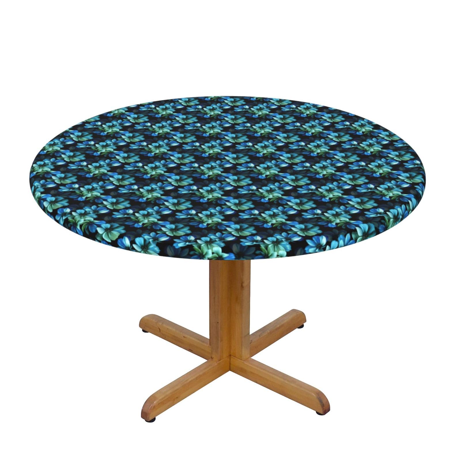 Nappe ronde fleurie bleue en coton pour table de cuisine et salle à manger décorative