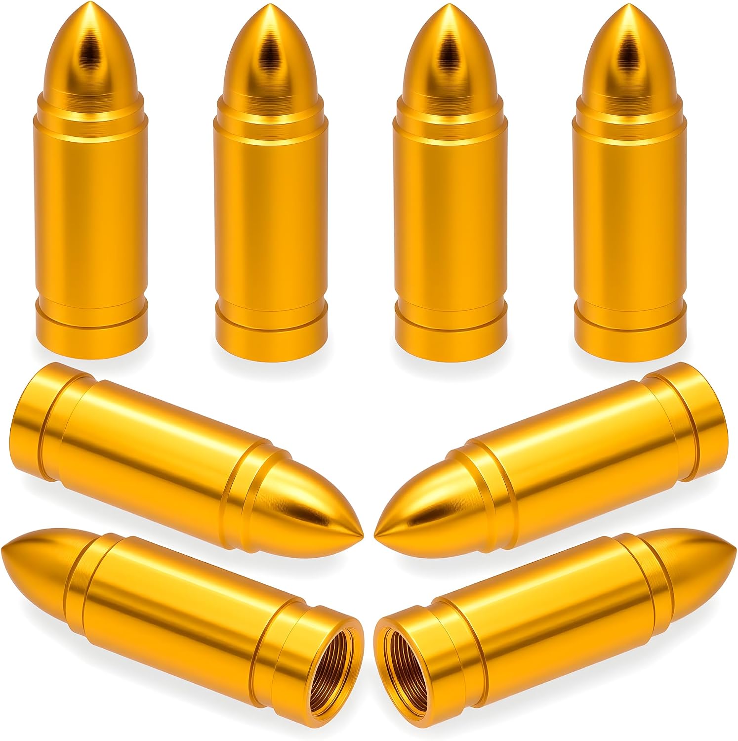 8PCS Bullet Style Tire Valve Stem Caps, Corrosion Resistant, Universal Aluminium Alloy Dustproof Tire Valve Stem Covers for Cars, SUV, Trucks, Bikes, Motorcycles, Bicycles(Gold)