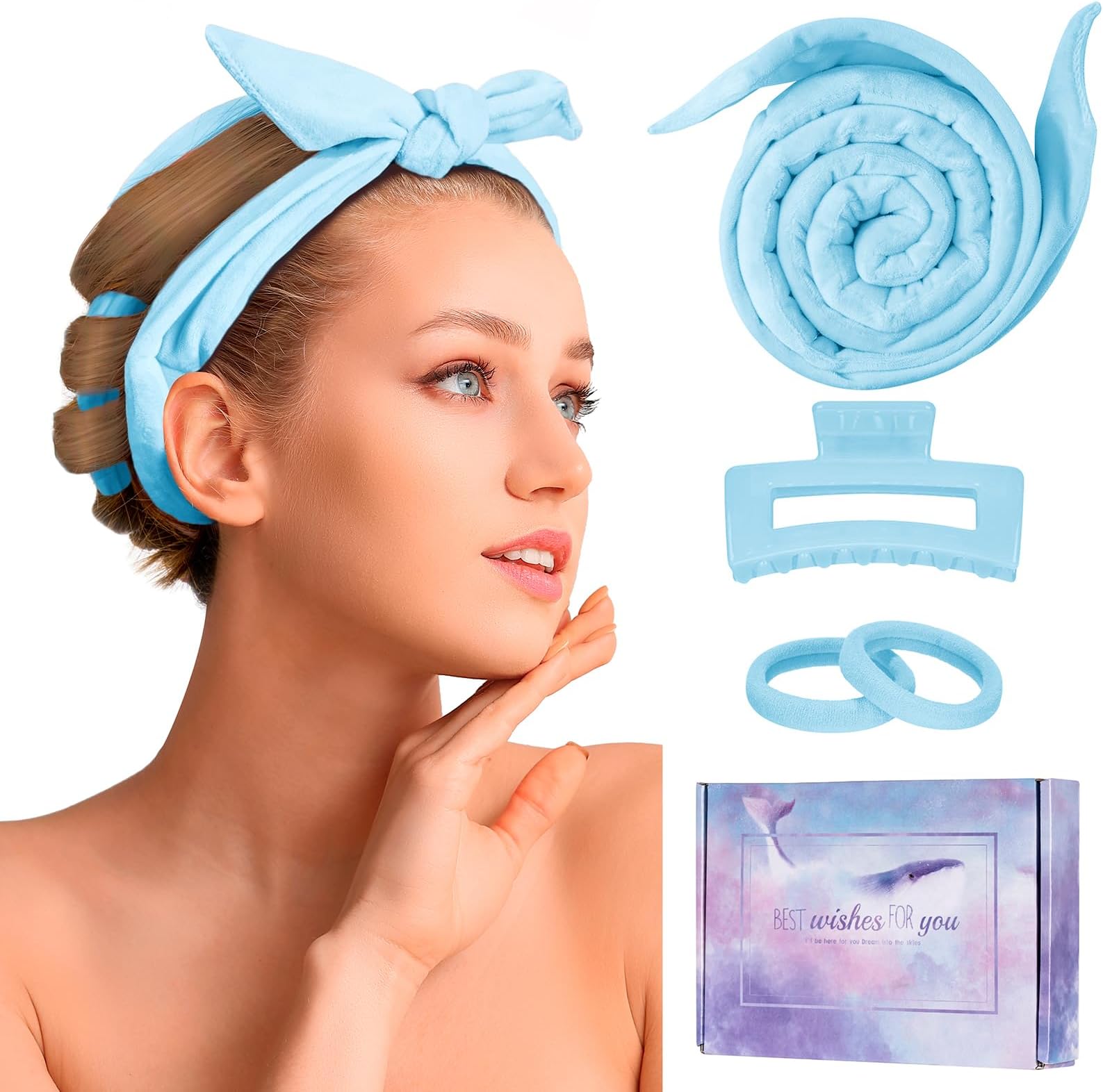 CORATED Heatless Curling Rod Headband, Heatless Curler No Heat Curls Ribbon with Hair Clips and Scrunchie, Sleeping Curls Silk Ribbon Hair Rollers