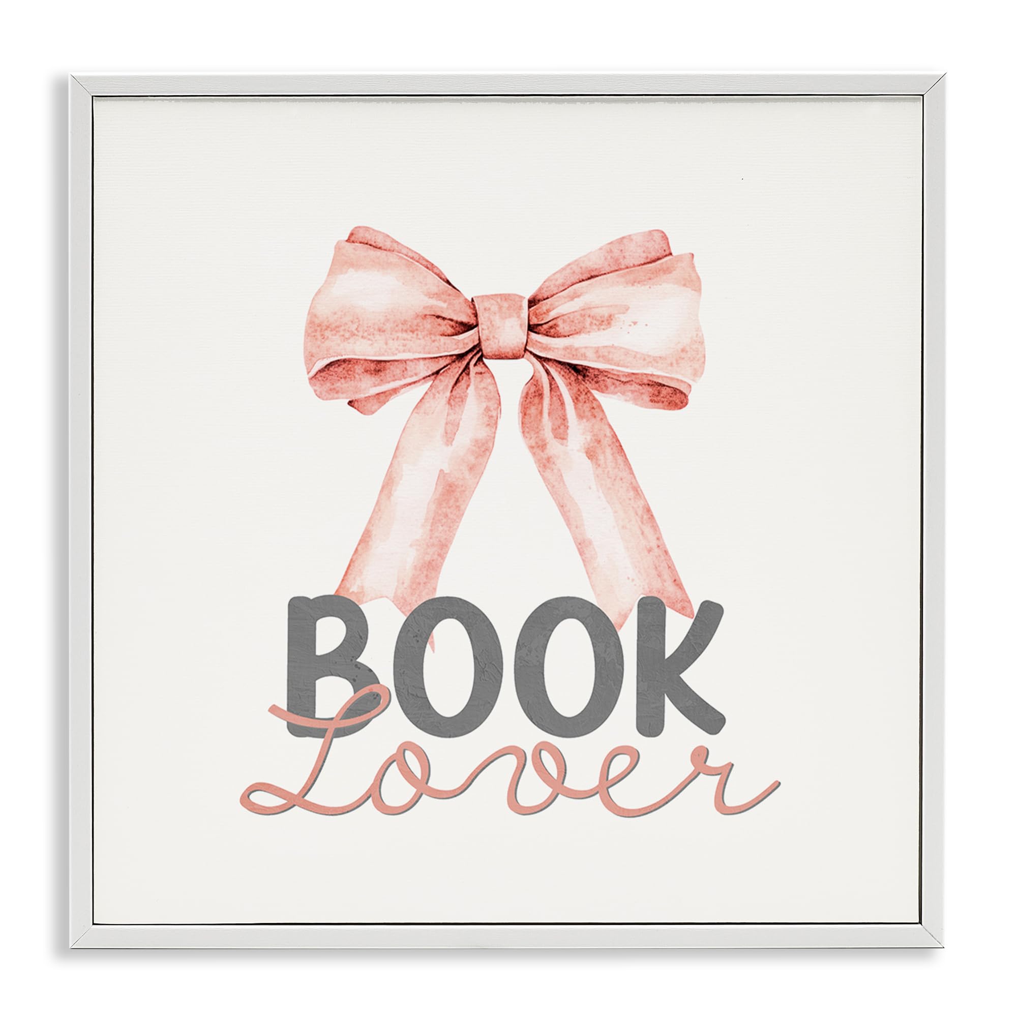 Stupell Industries 'Book Lover Pink Bow', Framed Giclee Art, White, 17 x 17 Inches, Easy to Hang and Sturdy, Made in USA, by Kim Allen