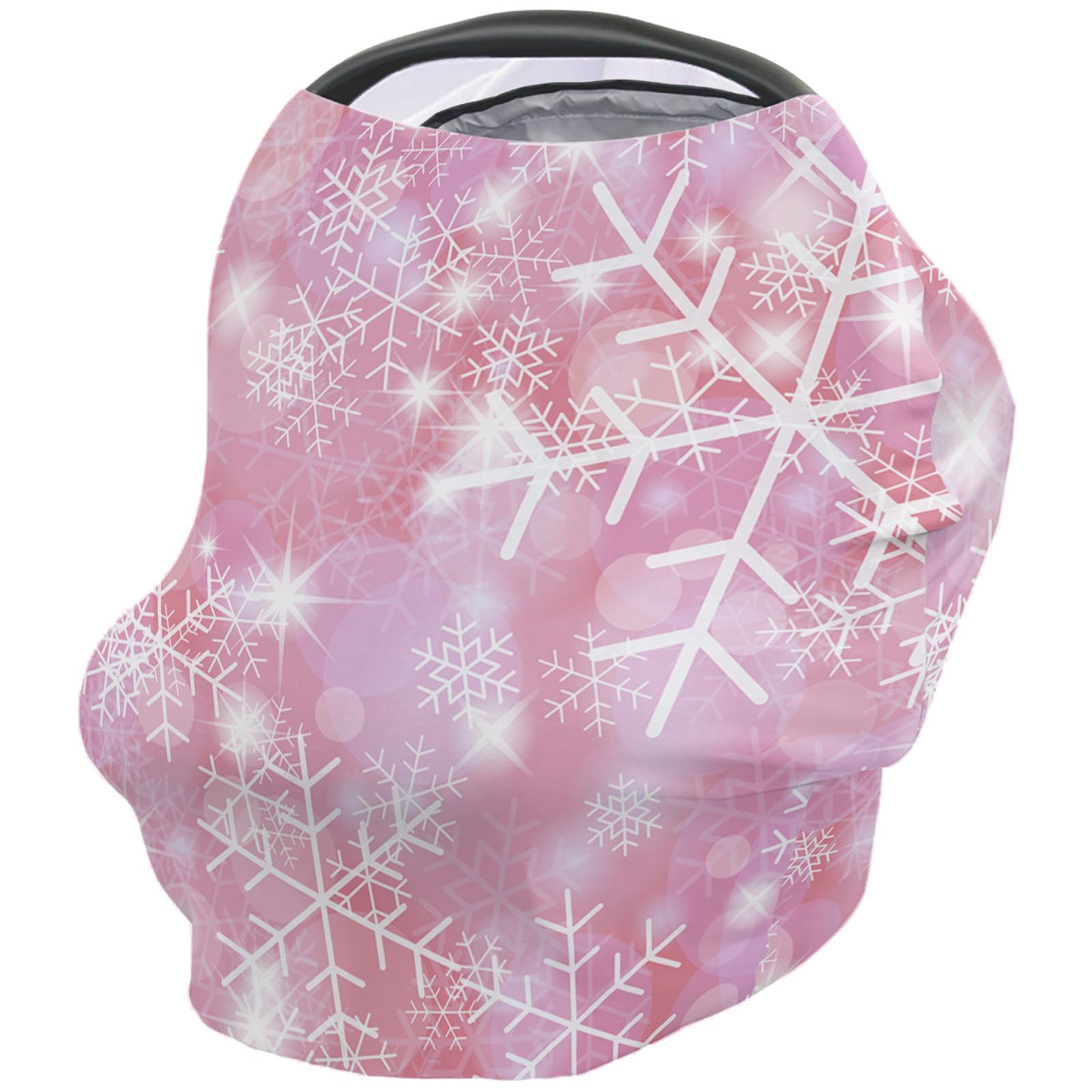 Nursing Cover for Breastfeeding Scarf, Merry Christmas Pink Snowflake Baby Car Covers Super Soft Multi Use for Canopy Shopping Cart Cover Blanket Stroller Cover