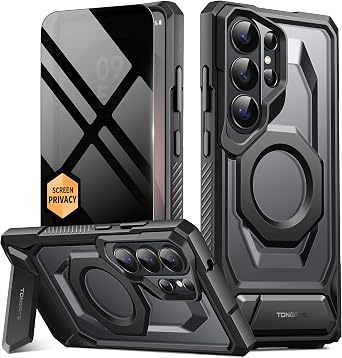 TONGATE Magnetic for Samsung Galaxy S26 Ultra Case with Stand and Privacy Screen Protector, Compatible with MagSafe, TPU Non-Slip Military Grade Protection Shockproof Phone Case for S26 Ultra, Black
