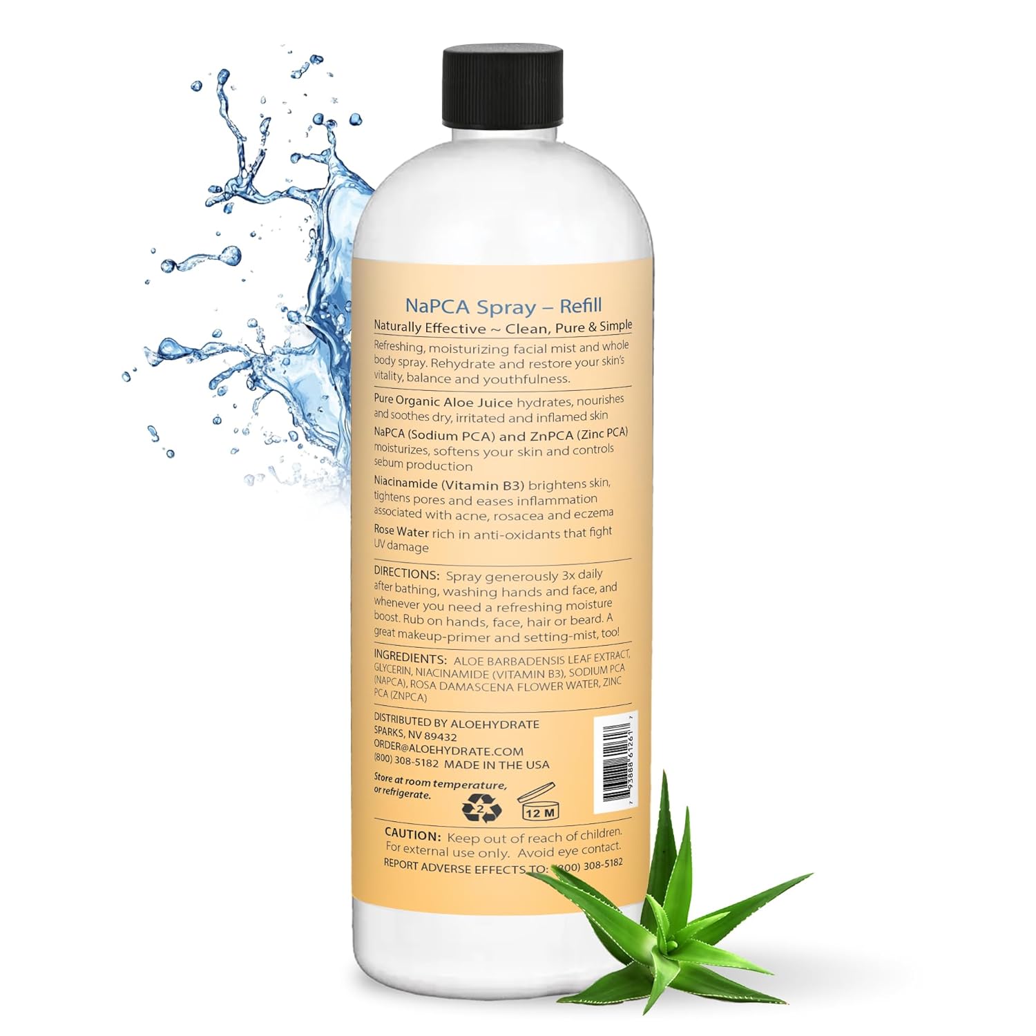 NaPCA Moisturizer Facial Mist; 2X Value Refill. Sodium PCA in Aloe vera Spray. Hydrating Face Mist & Toner - Lightweight Feel - Refresh, Sooth, Restore - Dry, Oily, Sensitive, Acne Prone Skin(500ml) - Image 2