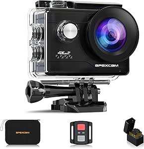 Apexcam kamera sportowa 4K z WiFi, 20 MP, Ultra HD, wodoodporna - 40 m, szeroki kąt widzenia 170°, 2,4 G, pilot zdalnego sterowania, 2 x baterie 1050 mAh, ekran LCD 2&#39;&#39;