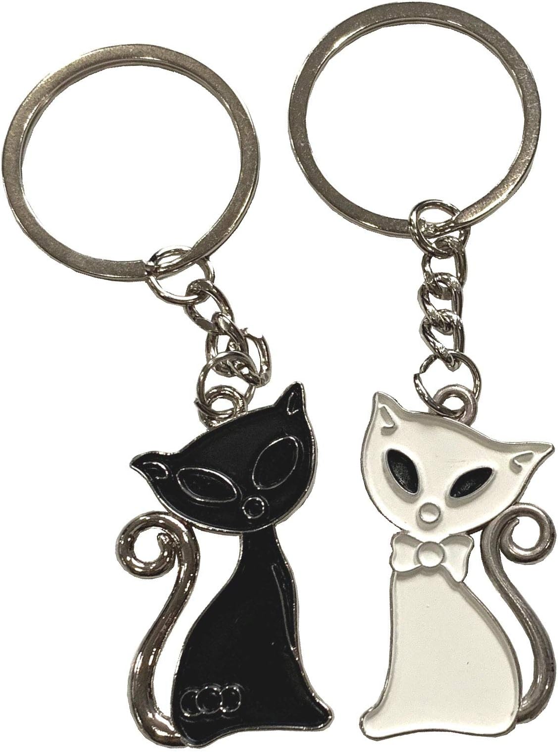 Black & White Kitty Cat Keychain - His and Hers Lovers Set Key Chain
