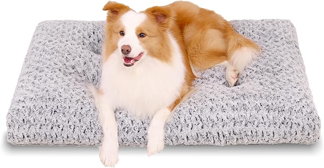 Jaspuriea Washable Dog Crate Mattress, Comfy Large Dog Bed Anti Anxiety Dog Beds Deluxe Plush Dog Mat with Anti-Slip Bottom,90x60x5cm