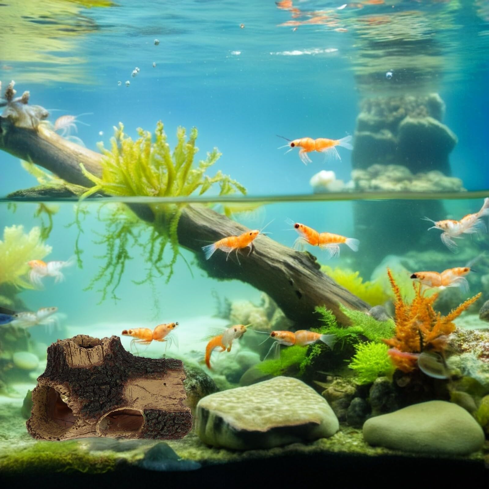 Homoyoyo Grotta per Acquario in Resina Forma di Tronco D'albero Ornamento Decorativo per Acquario Nascondiglio per Pesci e Gamberetti Simulazione di Radici