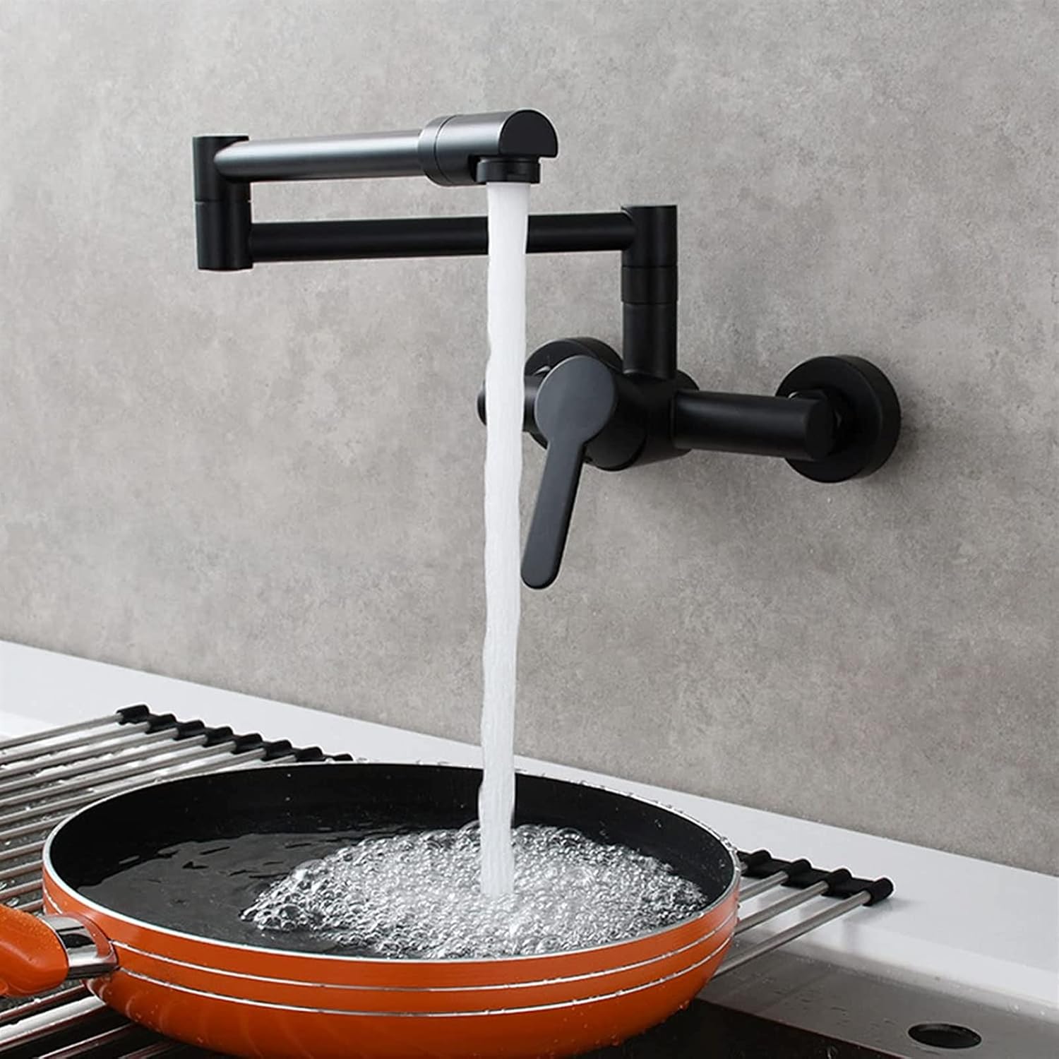 Wall Mount Pot Filler Tap Brass, Pot Filler Cold and Hot Water, Folding