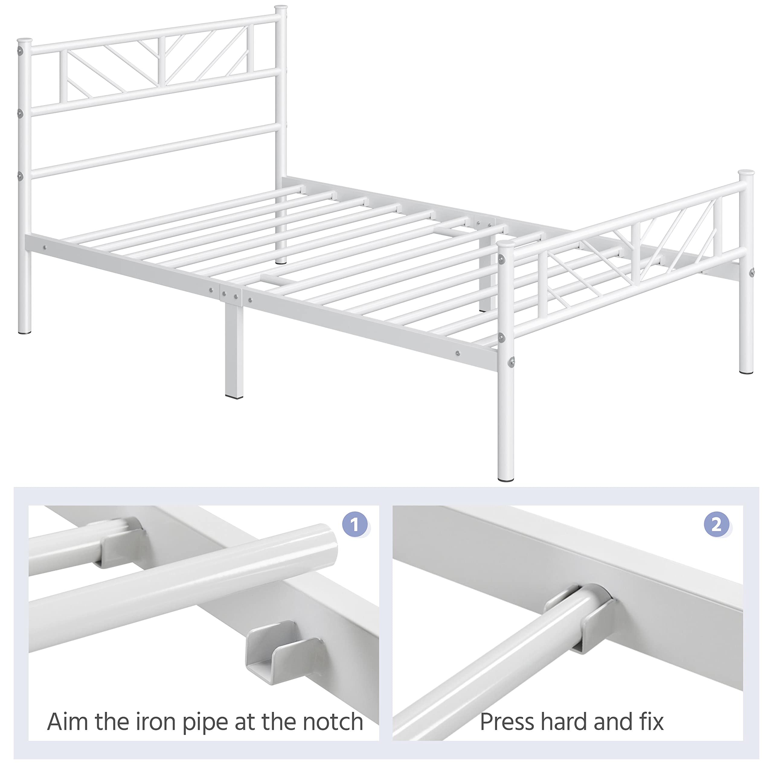 Yaheetech Metallbett 90 x 200 cm Minimalistischer Bettrahmen mit Kopfteil Gästebett mit Lattenrost für Schlafzimmer Gästezimmer 32cm Höhe unter dem Bett Weiß