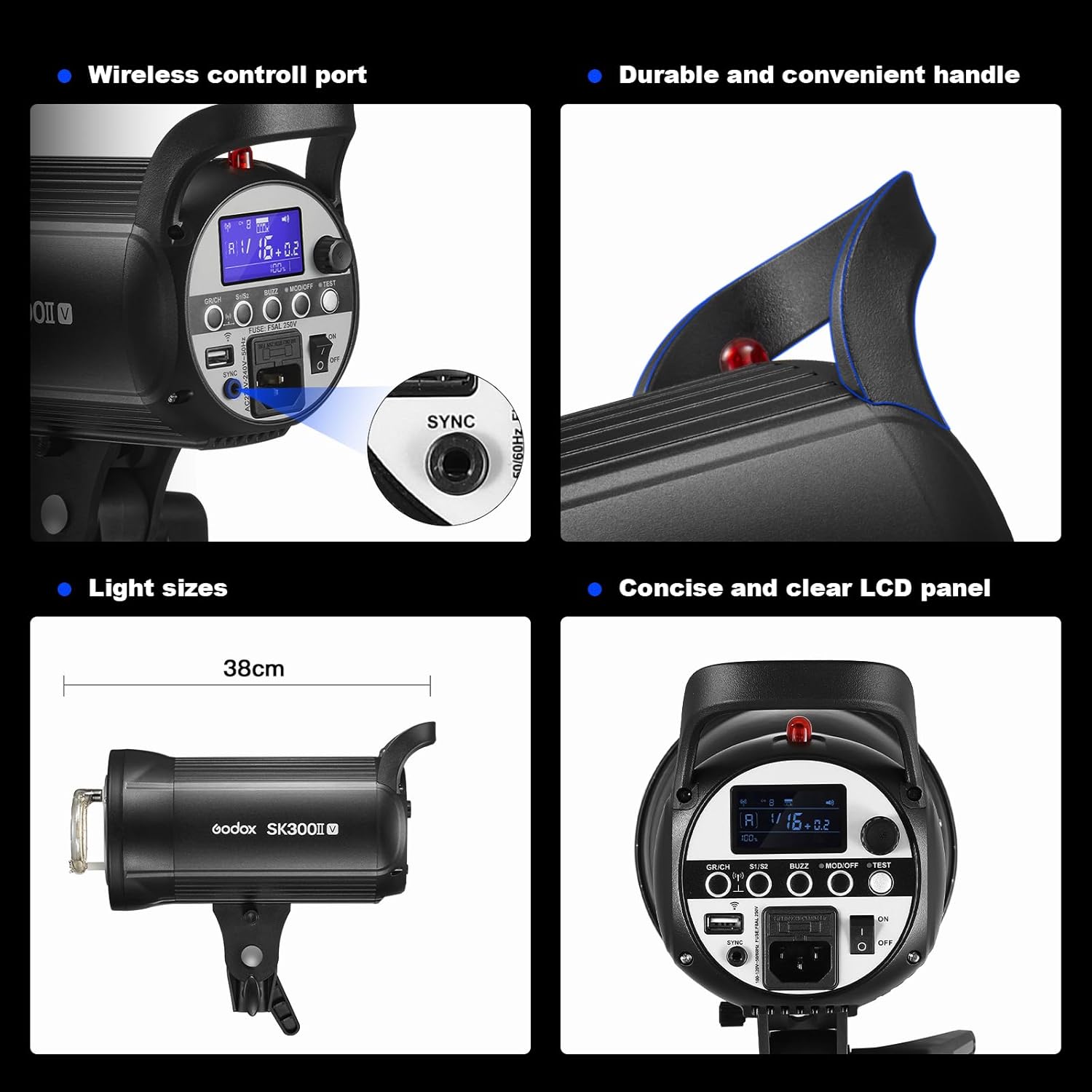 Godox SK300IIV Photo Studio Strobe Flash, 300Ws GN58 5700K Bowens Mount Professional Monolight Light with Built-in Godox 2.4G Wireless X System,10W Modeling Lamp for Studio Shooting