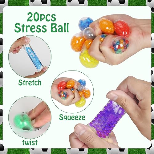 Miniatura 3 de Juego de 20 mini bolas antiestrés para adultos, pelota de fútbol colorida para aliviar el estrés, bolsas de regalos para fiestas