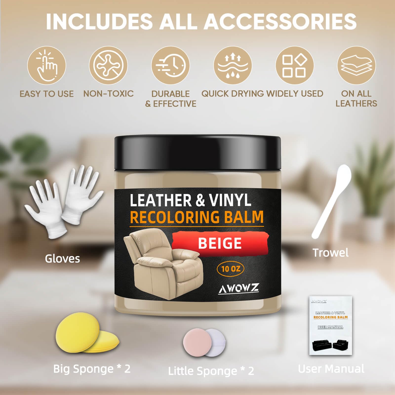 Baume Réparateur Cuir Beige 250ml Rénovateur Colorant Canapé Siège Auto Meubles
