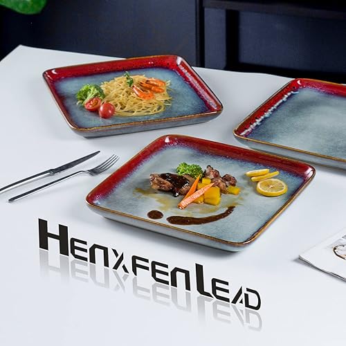 Miniatura 8 de HENXFEN LEAD Platos cuadrados de cerámica de 11 pulgadas, platos grandes para servir, juego de 4 platos para carne, pasta, ensalada, vajilla de