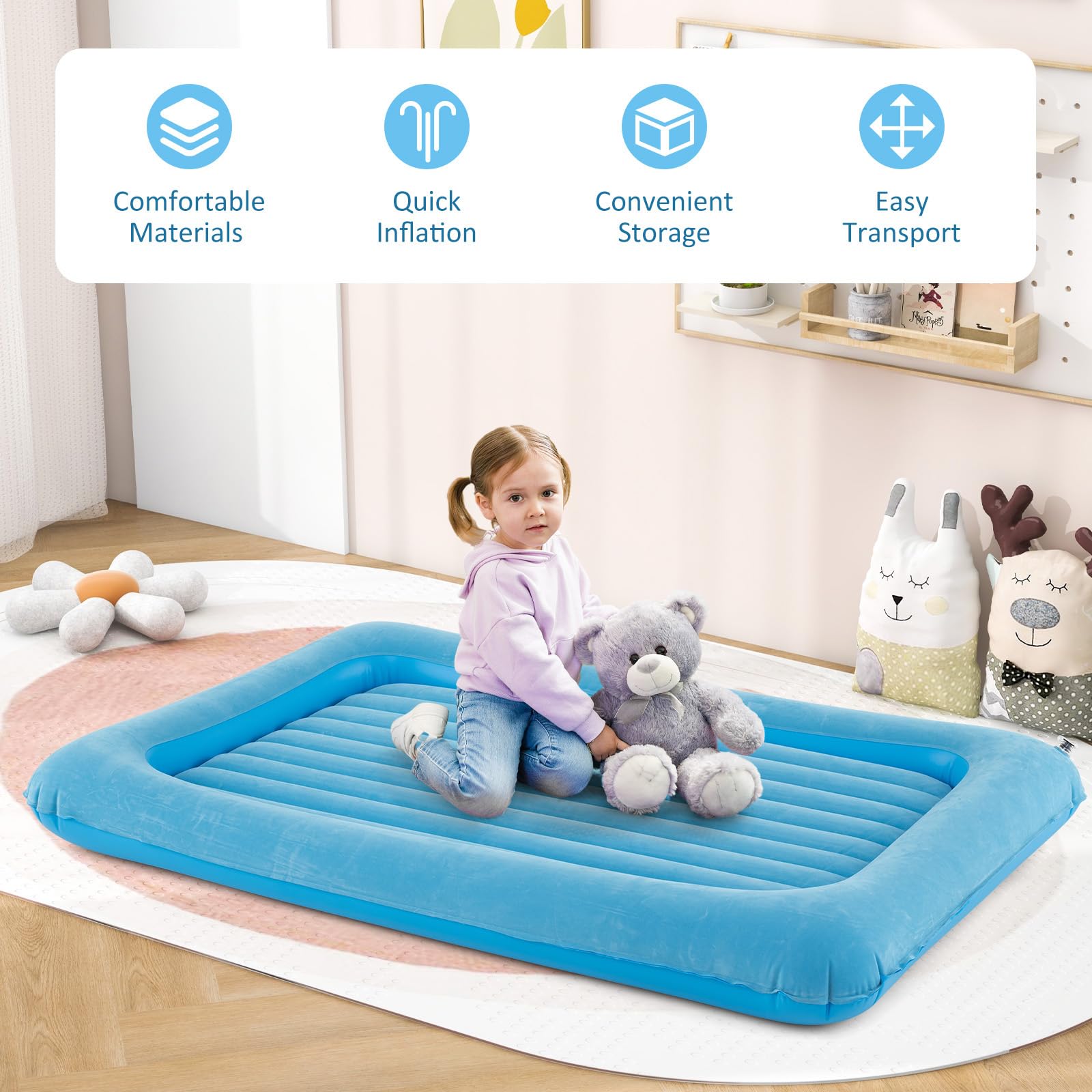 GIANTEX Kinderbett aufblasbar, Kinder Reisebett 2 in 1 mit Matratze, Luftmatratze mit Elektropumpe, 150 kg Belastbar