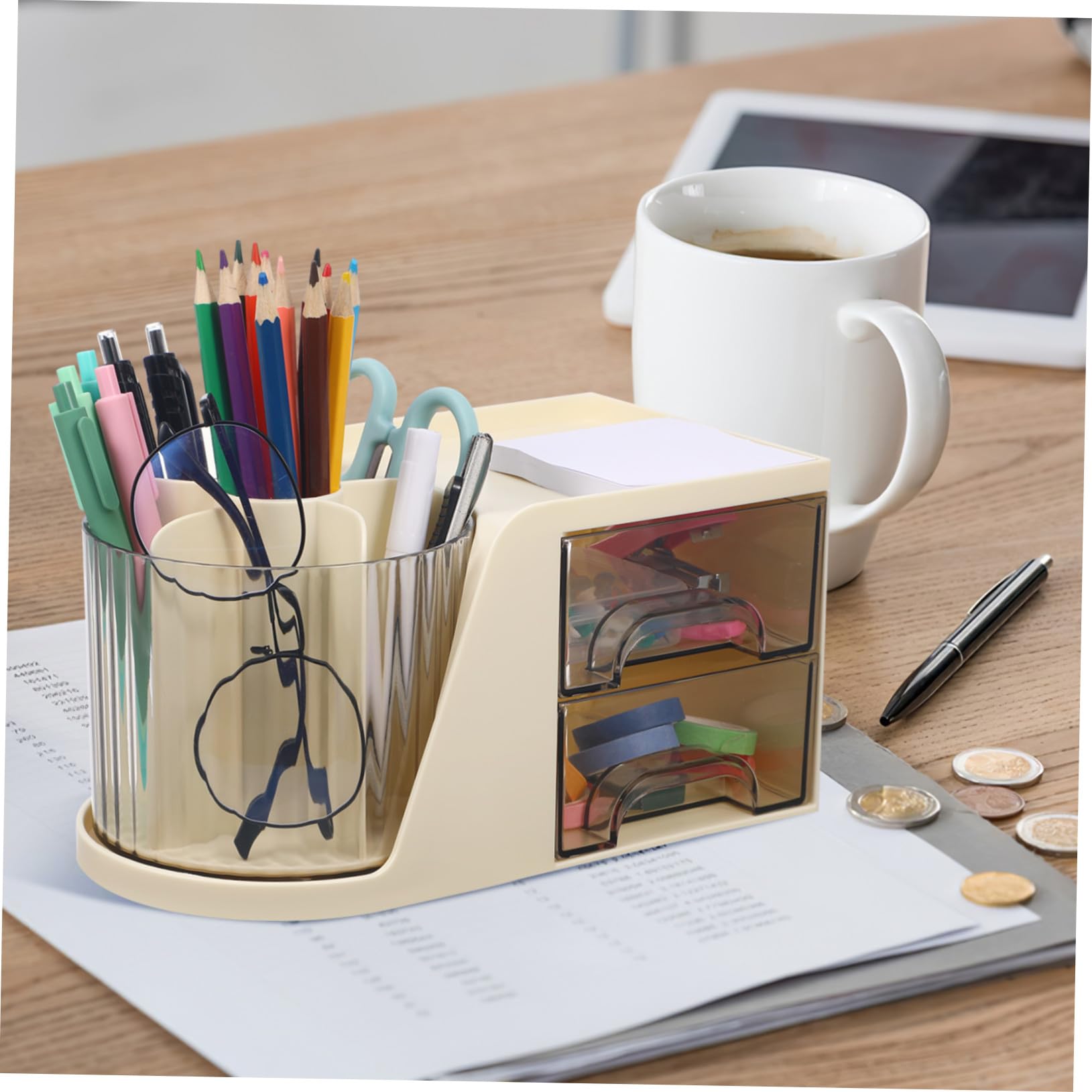 Moderner Desktop Organizer Weiß mit Geteiltem Stiftehalter und Zwei Platzsparende Kunststoff aufbewahrungsbox für Büro und Zuhause Vielseitiger Stifthalter und Büro organizer