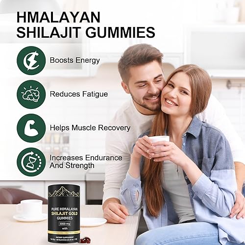 Miniatura 5 de Gomitas Shilajit puras del Himalaya Shilajit, ricas en Ashwagandha, Gokshura, ácido fúlvico y más de 85 minerales traza, adecuadas para hombres y