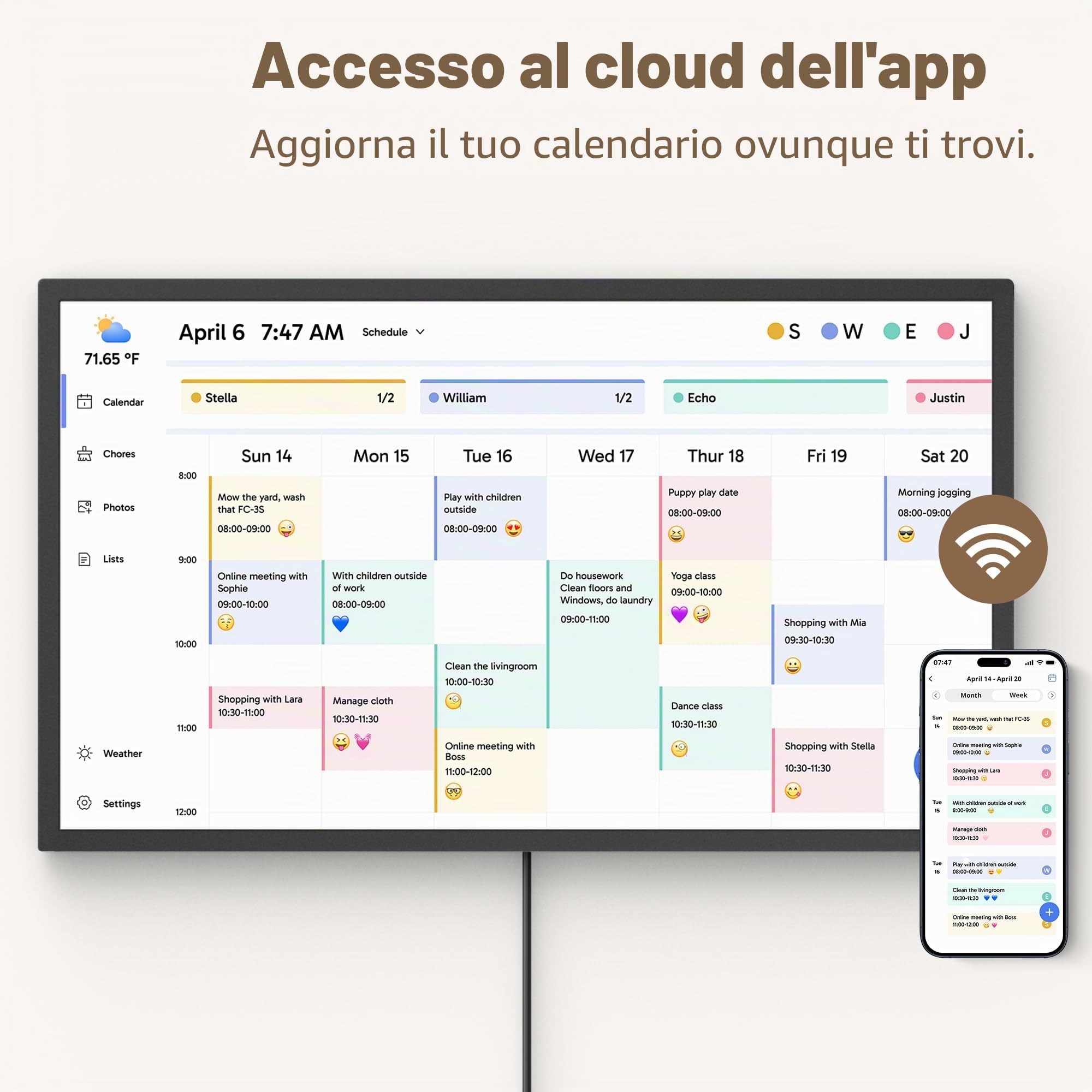 Dragon Touch Calendario, calendario digitale 2026 da 27 pollici, planner da parete per la famiglia, touchscreen interattivo Full HD 1080p, grafico intelligente delle faccende e organizzazione