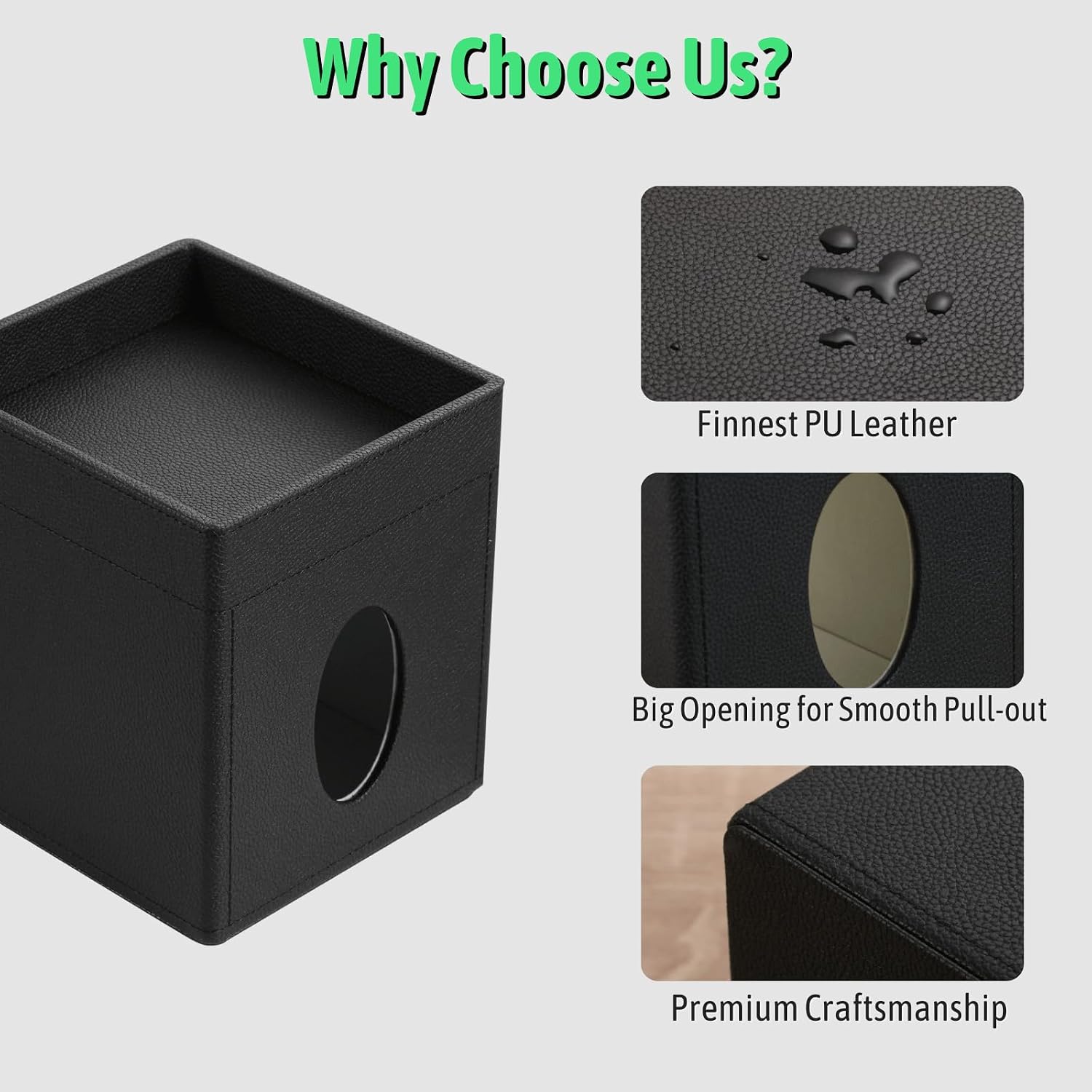PU Leather Square Tissue Box Cover with Upper Storage Tray