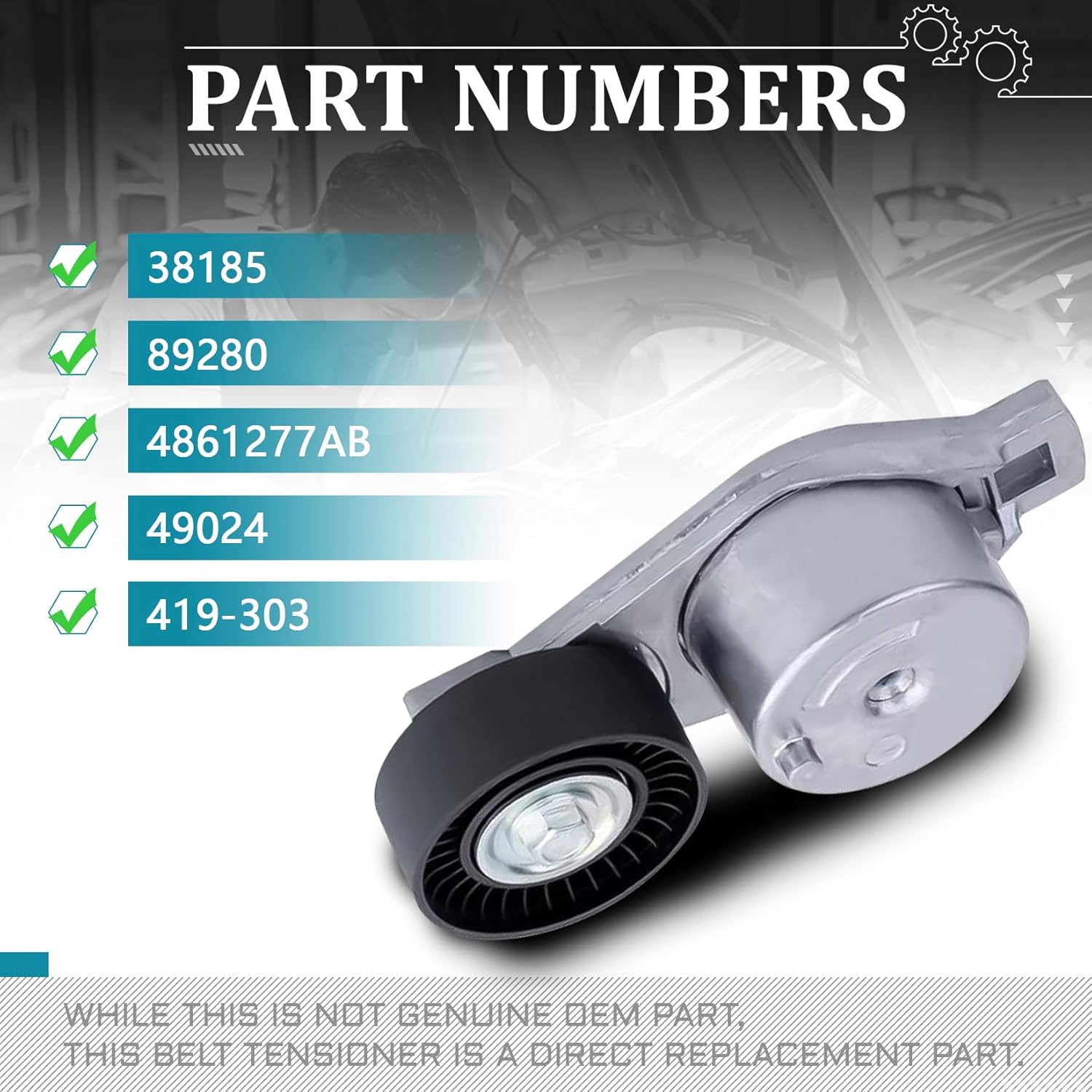 IRONTEK 4861277AB Belt Tensioner Pulley Assembly fit for Chrysler (2001-2007 Town & Country/ 2001-2003 Voyager), for Jeep (2002-2005 Liberty/ 2003-2006 Wrangler)#38185 38018 49024 89280