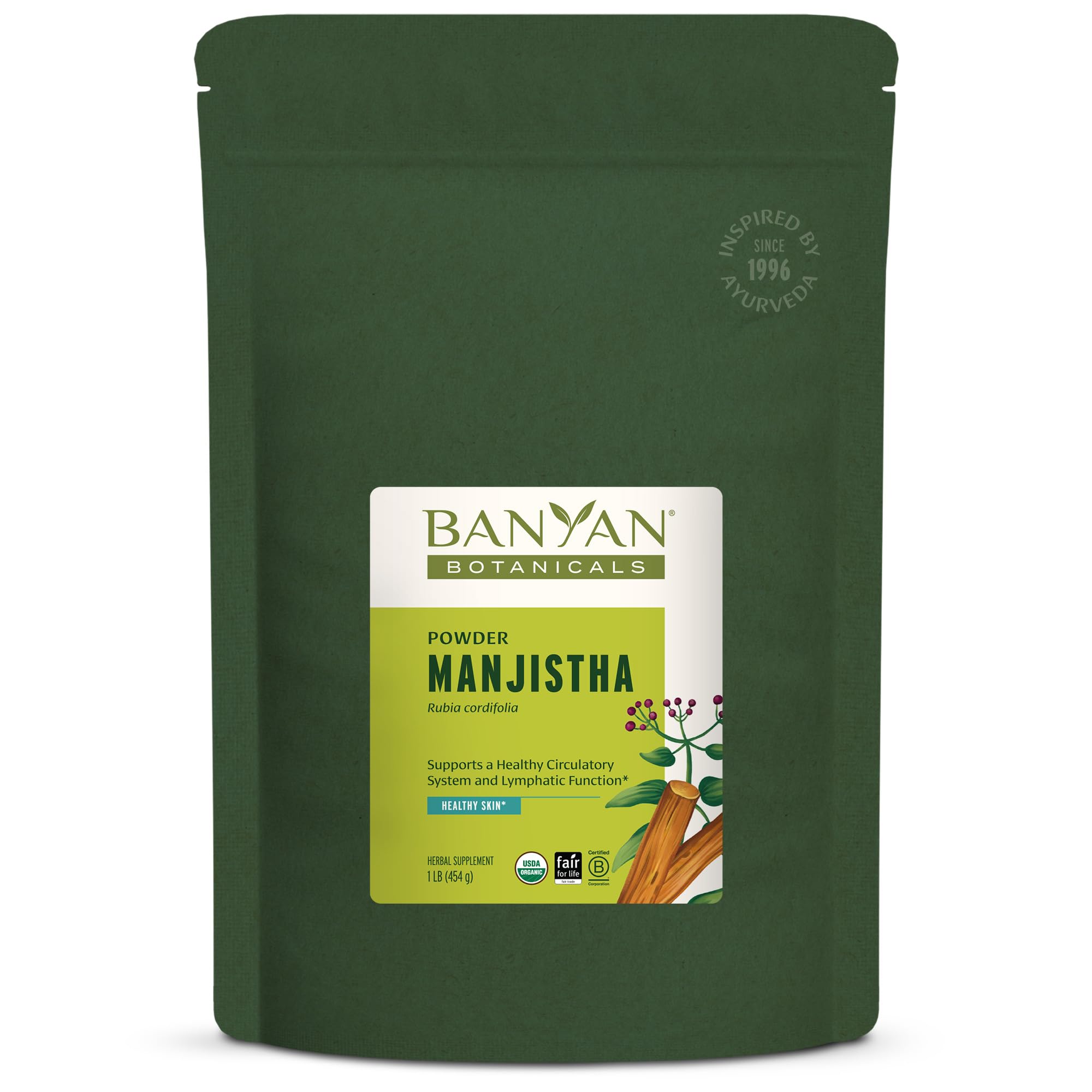 Banyan Botanicals Manjistha Powder – Organic Manjistha Supplement – Ayurvedic Blood Cleanse & Lymphatic System Support* – 1 lb. – Non-GMO Sustainably Sourced Certified Fair for Life Fair Trade
