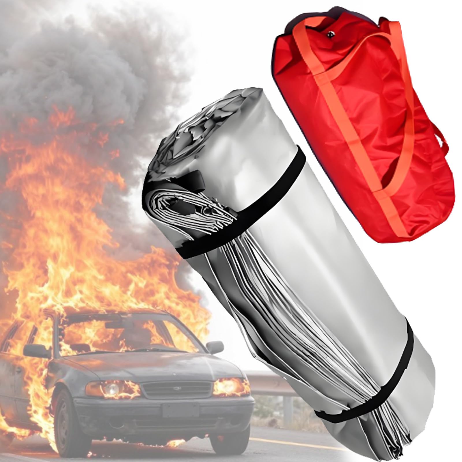 Manta ignífuga para vehículos eléctricos y de Gas, Manta ignífuga de Emergencia Reutilizable, Bolsa de Transporte, Manta de extinción de Incendios para Estaciones de Carga y almacenes 3×4m