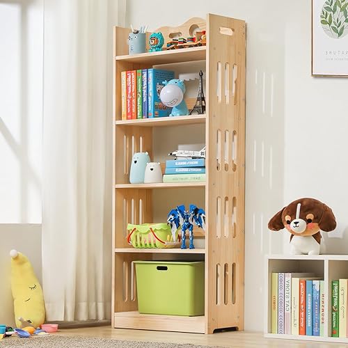 Miniatura 2 de Magshion Estantería de madera con 5 estantes, 23.6 pulgadas de largo x 11 pulgadas de ancho x 61 pulgadas de alto, estante de almacenamiento natural