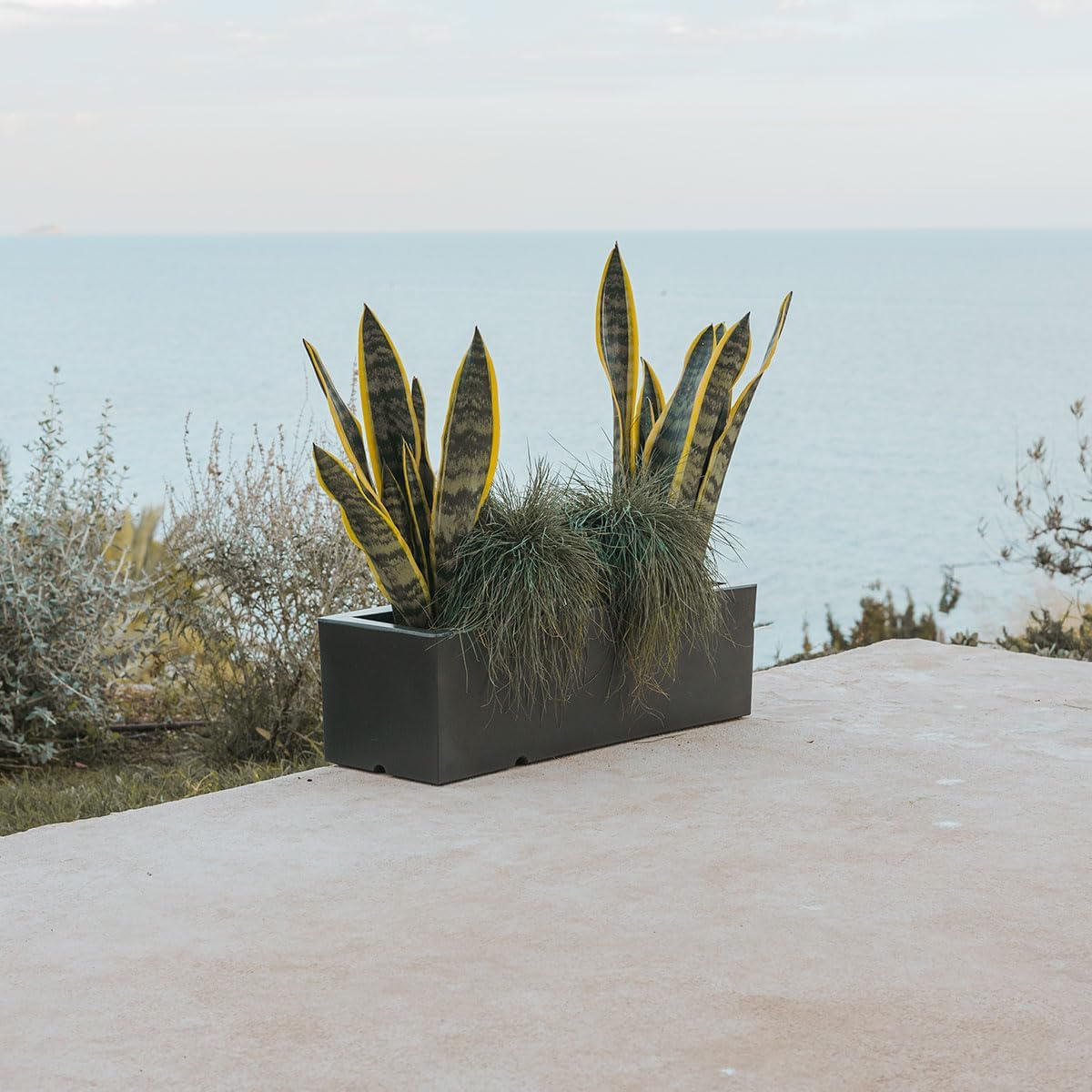 newgarden JARA Rectangular Decorative Planter for Indoor and Outdoor Very Resistant to UV Rays, Long Pot for Flowers and Plants, Made of Polyethylene in Spain (60 x 20 cm) Negro