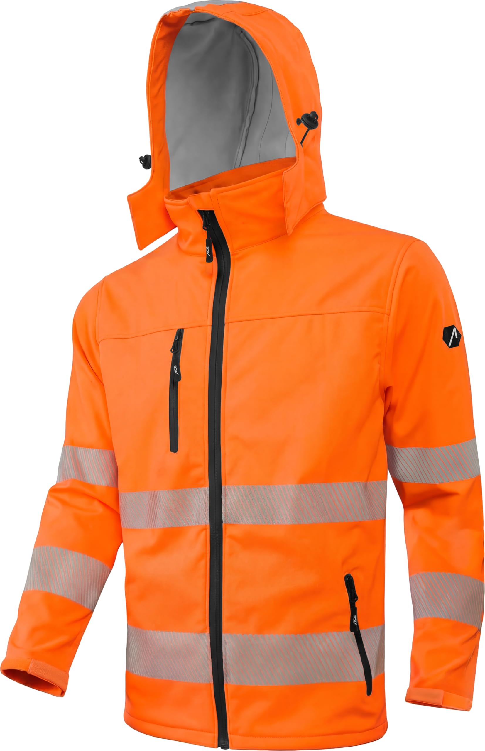 ACE Neon Lite High visibility jacket - softshell warning jacket incl. reflectors and detachable hood - EN ISO 20471 - Orange - 3XL