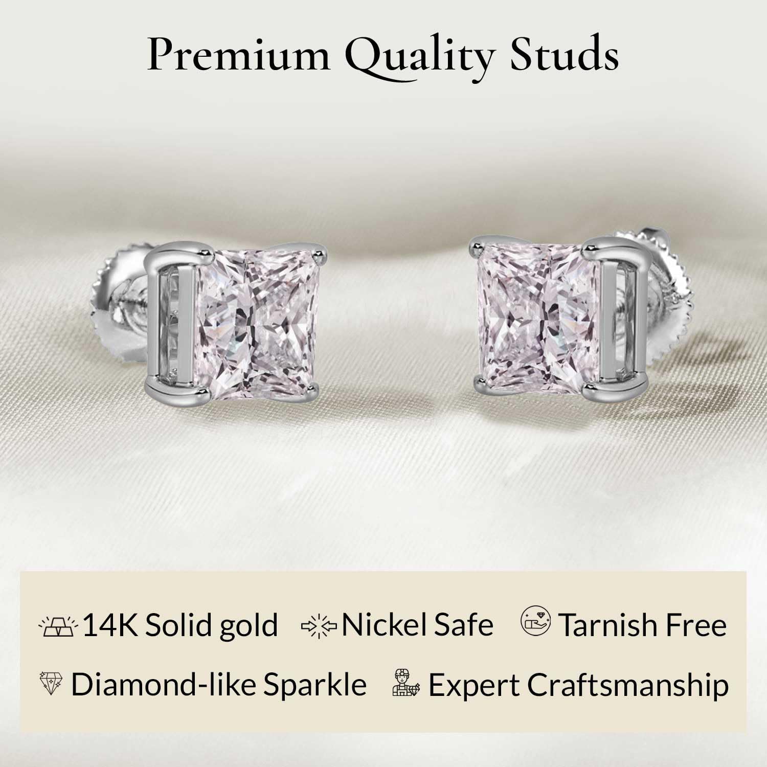 Everyday Elegance Solid 14K White Yellow Rose Gold Cubic Zirconia Solitaire Stud Earrings Women in Heart Cushion Oval Pear Princess Emerald Round Cut | Screw Back Posts 0.50 to 4.0 CTW |With Gift Box - 4