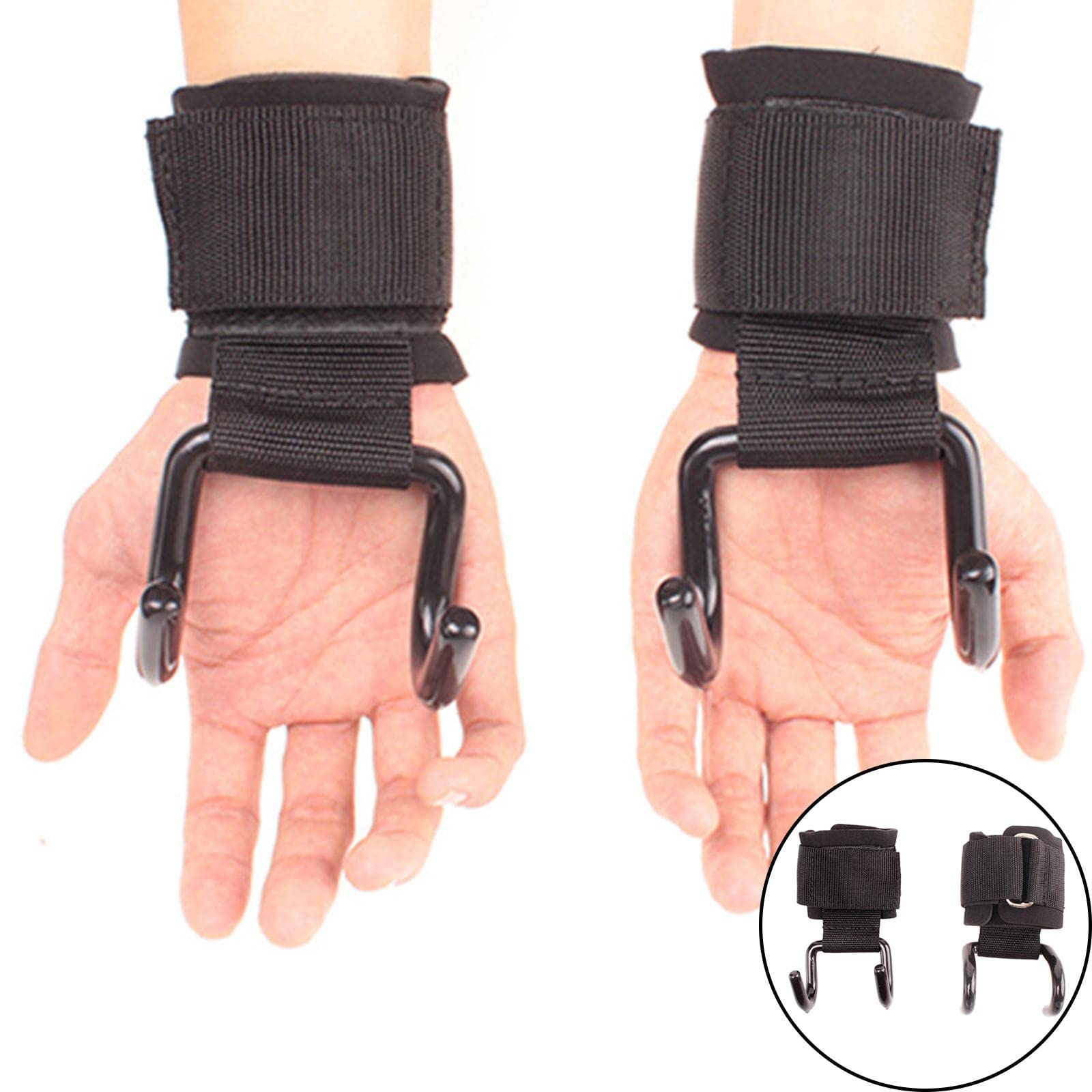 1 paio di ganci per sollevamento pesi, cinghie di supporto per polso, guanti da palestra, 2 ganci, lunghezza 35 cm