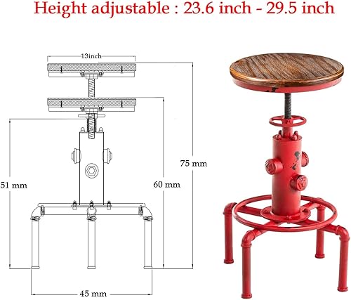 Miniatura 3 de Topower Taburete de bar industrial vintage envejecido de madera maciza, diseño de boca de incendios, café, café, industrial, juego de 2 unidades,