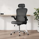 DEVAISE Sedia Ufficio Ergonomica con Supporto Lombare Regolabile, Funzione dondolante, Poggiatesta 3D Regolabile, Braccioli Ribaltabili a 90°, Schienale in Rete Traspirante – per Ufficio – Nero - 2