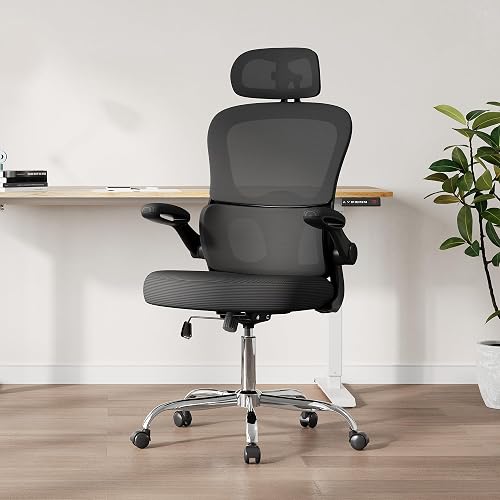 DEVAISE Sedia Ufficio Ergonomica con Supporto Lombare Regolabile, Funzione dondolante, Poggiatesta 3D Regolabile, Braccioli Ribaltabili a 90°, Schienale in Rete Traspirante – per Ufficio – Nero - 2