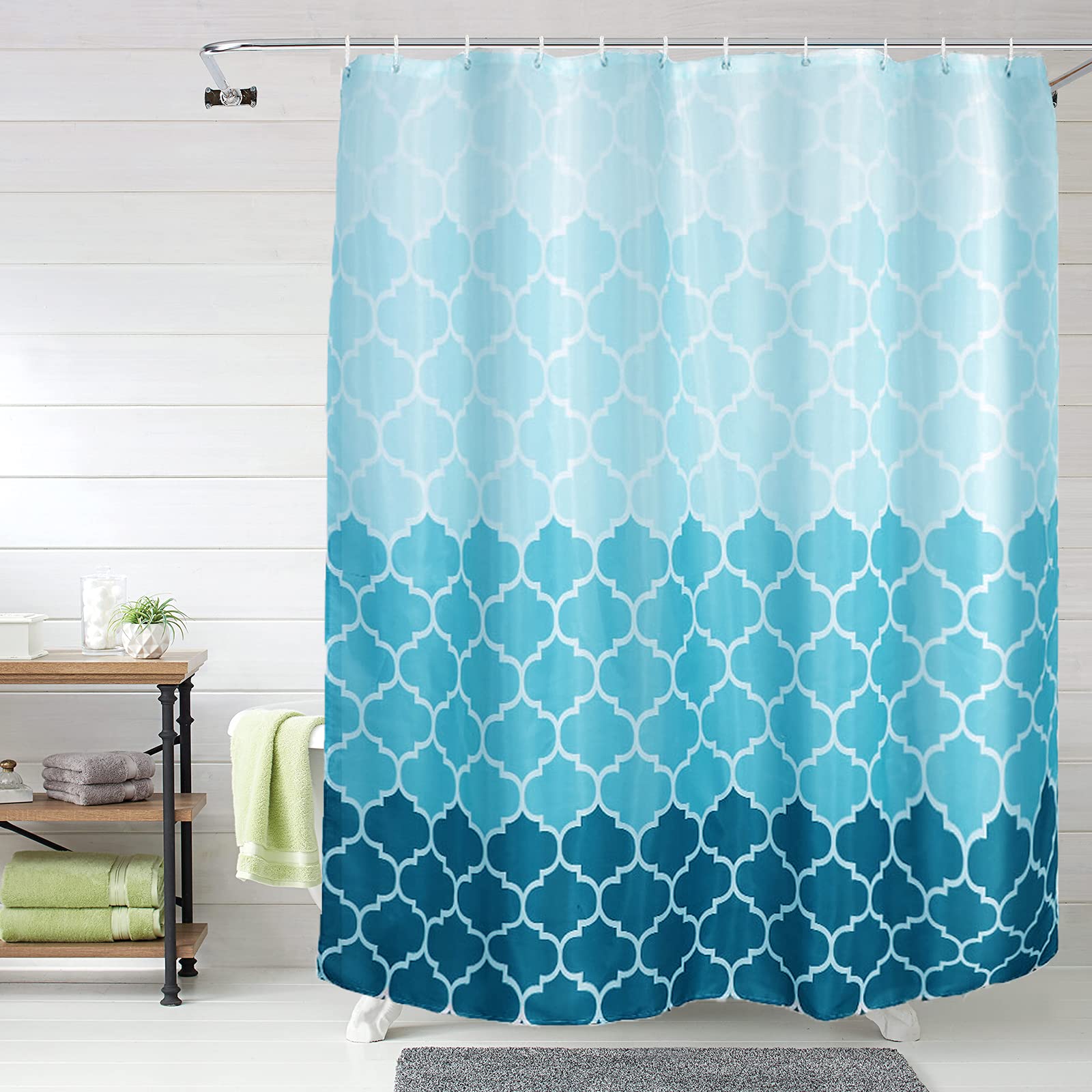 Duschvorhang Ohne Haken Mit Einrastfutter – Blau, Ombré-streifen, 180x188 Cm