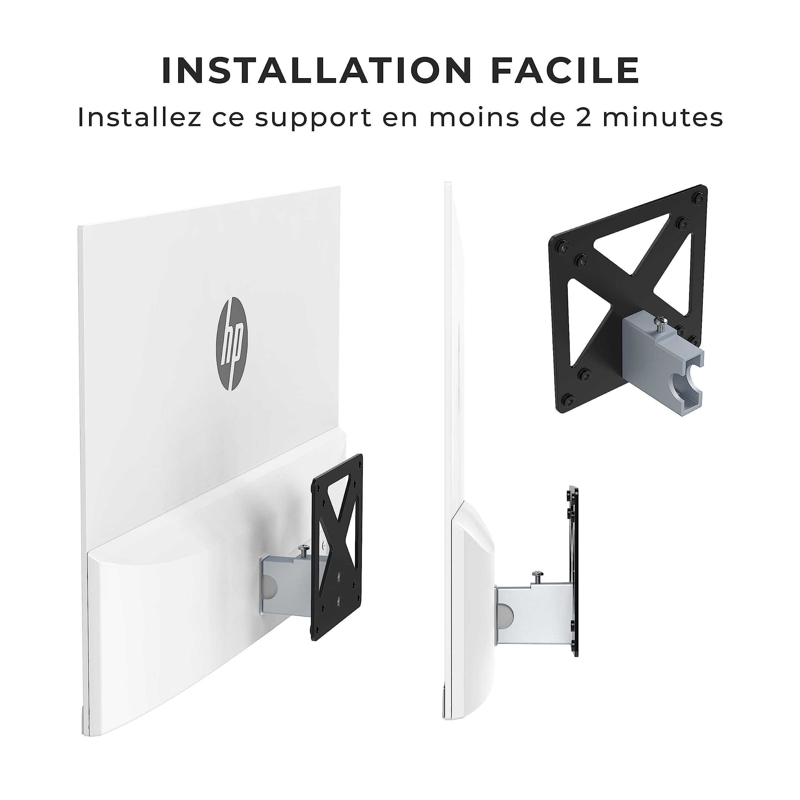 HumanCentric Adaptateur VESA pour écrans HP M Series M22f, M24f, M24fd, M24fw, M24fwa, M27f, M27fd, M27fq, M27fw, M27fwa, et M32f, Support d'adaptateur VESA pour Moniteur sur Support, Bras