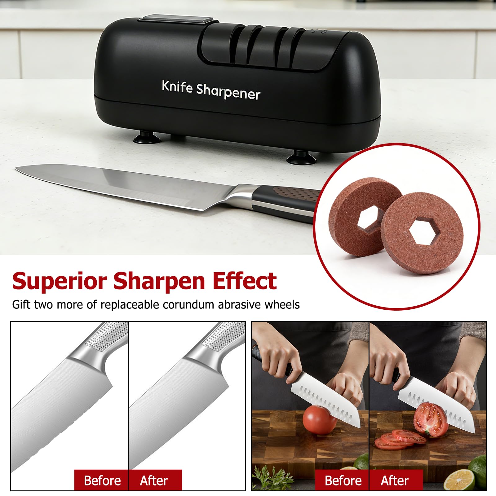 afilador cuchillos electrico, afilador de cuchillos profesional, afilador eléctrico, electric knife sharpener, adecuado para cuchillos de doble bisel y dentados, poco ruido, fácil usar - Black