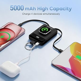 5000mAh Portable Charger w/Display,20W Power Bank&iWatch Charger