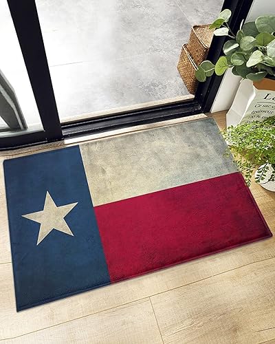 Alfombra de baño con bandera de Texas, estrellas de pentagrama, antideslizante, alfombra suave para piso, tapete para puerta de piso, envejecido,