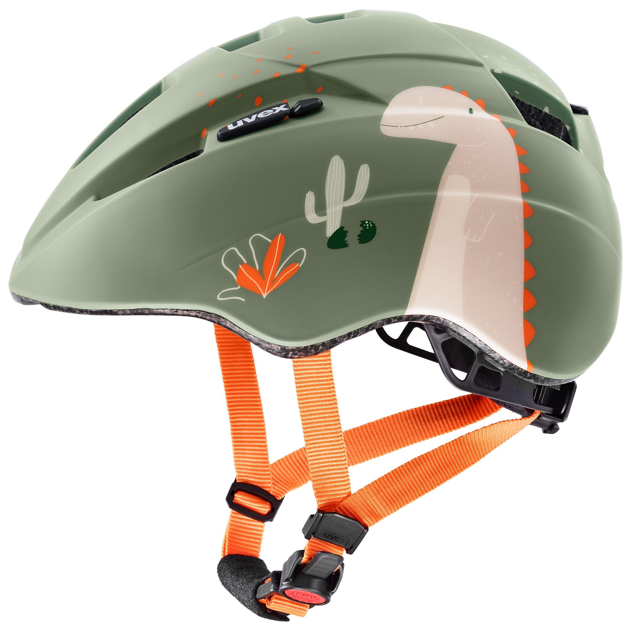 uvex kid 2 cc - lightweight bike helmet for kids - individual fit - upgradable with an LED light - sage green dino matt - 46-52 cm