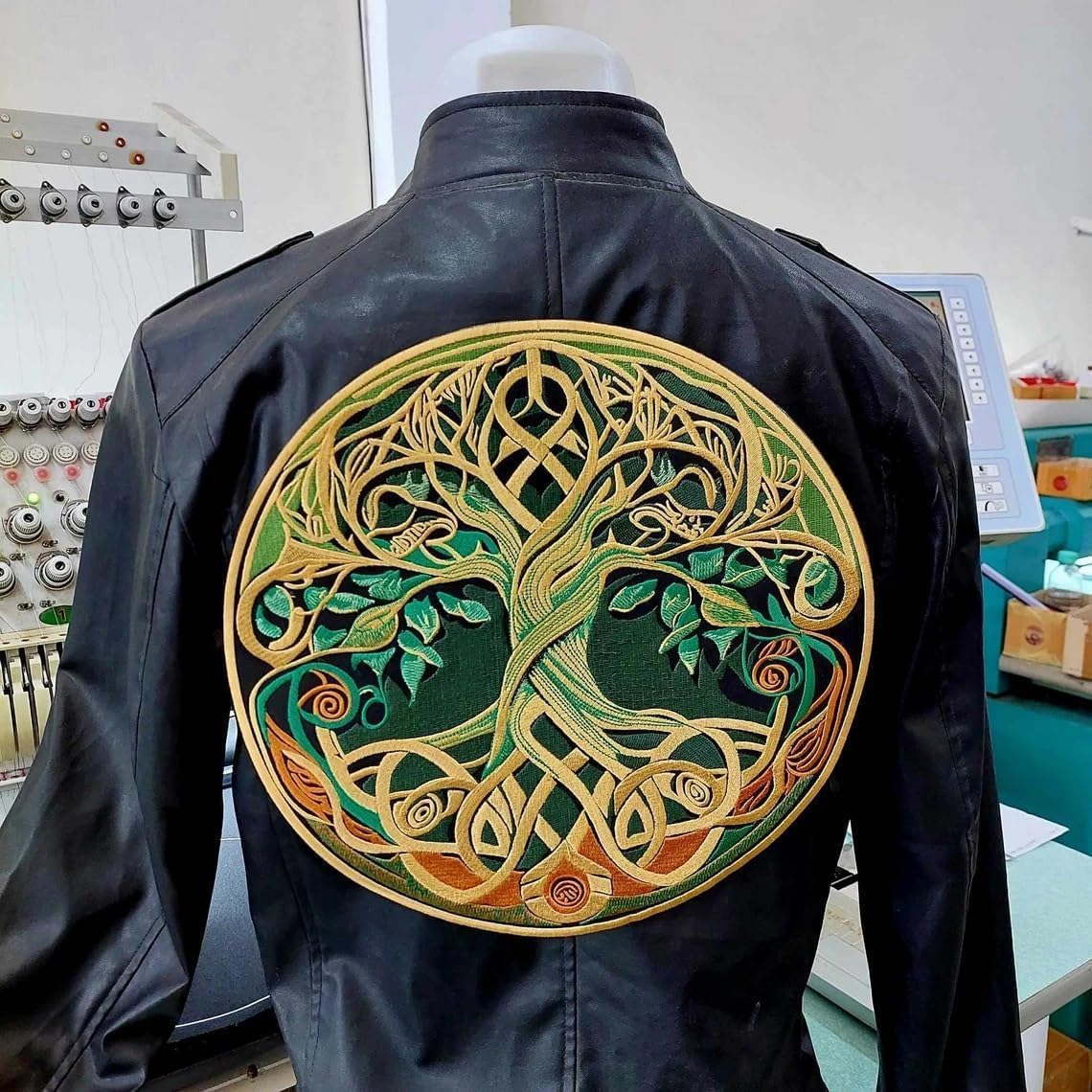Celtic Tree of Life Back Patch - Embroidered Iron-on Applique for Jackets and Backpacks (Multicolor, Large)