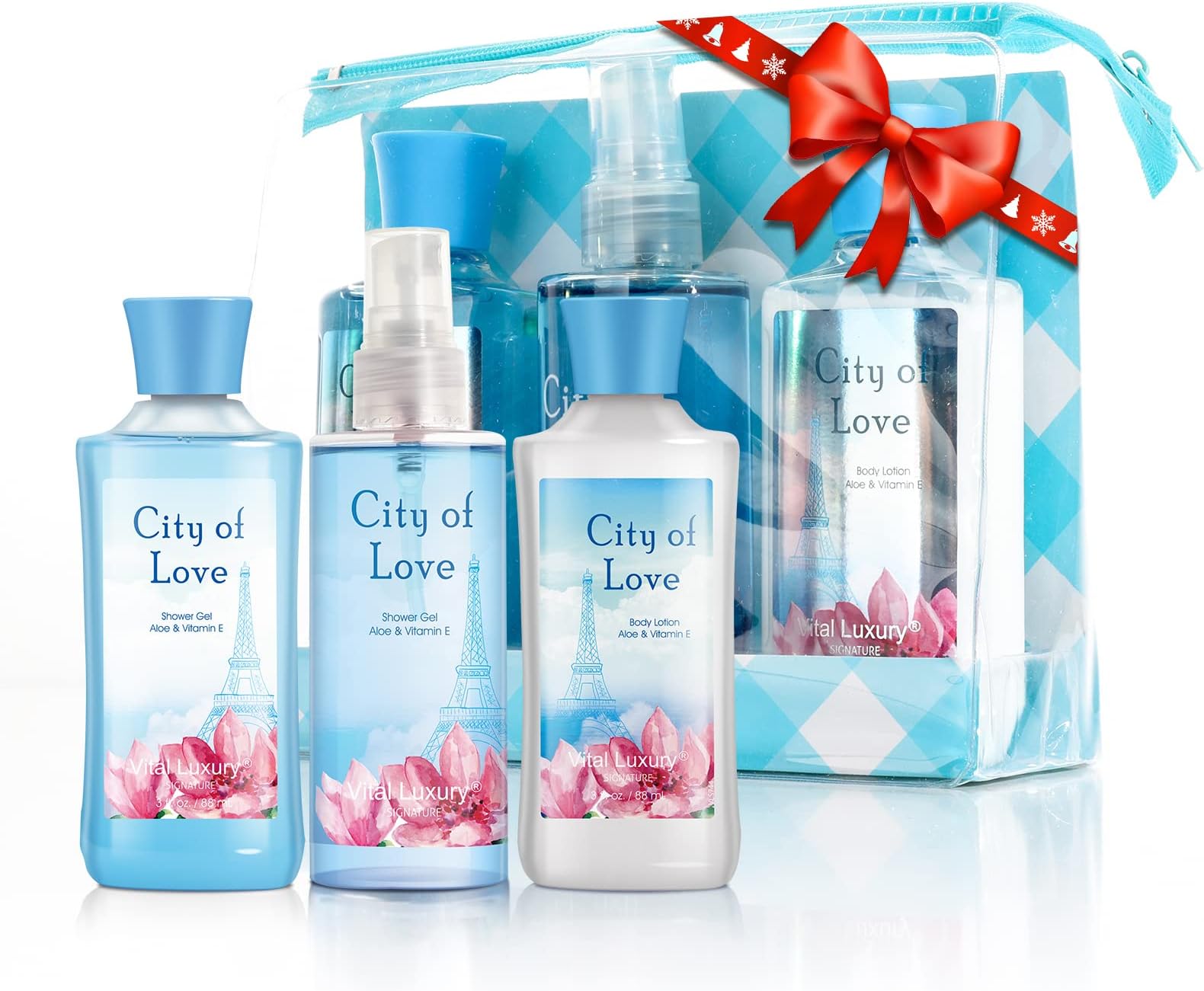 Bath & Body Care Travel Set - Home Spa Set with Body Lotion, Shower Gel and Fragrance Mist, Personal Body Care Travel Set (City of Love)